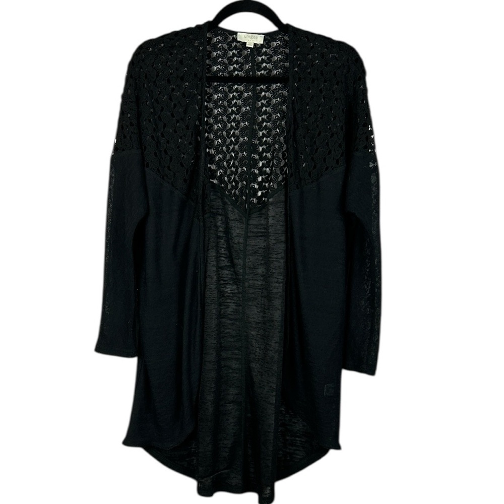 Umgee Whimsigoth Crochet Longline Cotton Blend Open Front Cardigan M/L Black